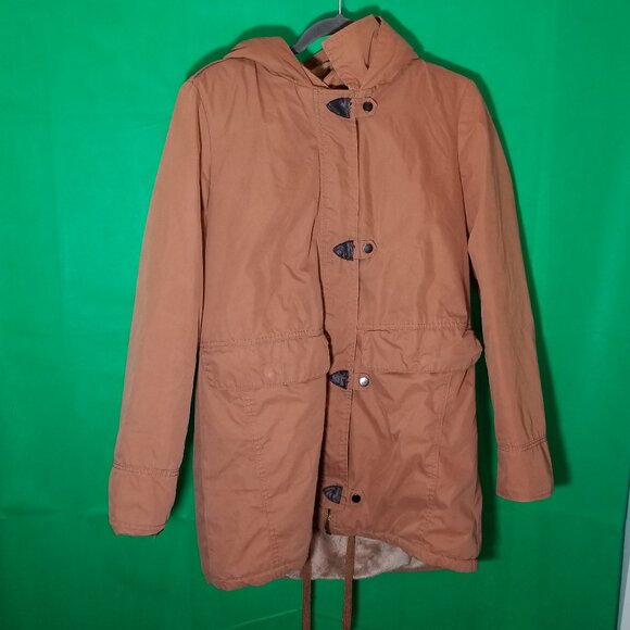 Forever 21 Faux Fur Earth Brown Parka Jacket Button Zip Winter Y2K Size Medium - Picture 1 of 7